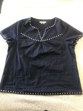 Women’s US12 Boden top short sleeve navy with white dot trim